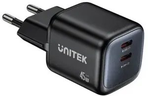 Unitek Wall Charger 2x GaN 45W — 2× USB‑C PD 3.0 and QC fast charging