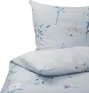 Duvet Cover Set Shumee EVERGREEN 155 x 220 cm, cotton, floral pattern, blue