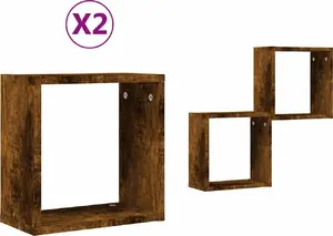 Настенные полки VidaXL Cube комплект 2 шт., цвет «дымчатый дуб», 30×15×30 см