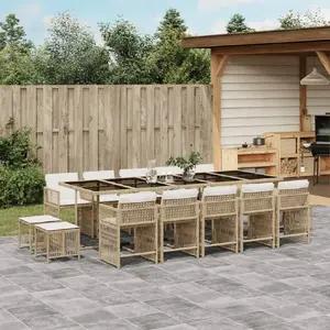 Garden furniture set VidaXL 15-piece with cushions, beige PE rattan