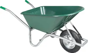 Wheelbarrow VidaXL 90 L capacity, load 150 kg, galvanized steel frame and plastic tub, green