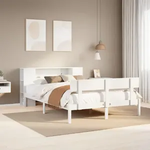 Кровать с полкой VidaXL модель 3321775, каркас из сосны, белая, 140x200 см, без матраса