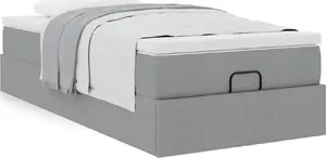 Кровать с оттоманкой и матрасом VidaXL 90x200 см светло-серая ткань