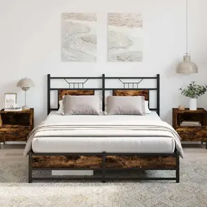 Gulta VidaXL modelis 4106909, dūmotā ozola apdare, 140x200 cm, rāmis bez matracis