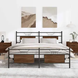 Gultas rāmis VidaXL metāla 160x200 cm, brūns ozols, bez matracis