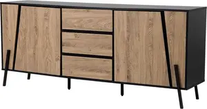 Chest of drawers Beliani BLACKPOOL — light wood finish with black accents
