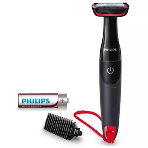 Триммер для тела Philips BODYGROOM Series 1000 BG105/10 — бритва для тела, лезвие 3,2 см, на батарейках, влажная/сухая, беспроводной, чёрно-красный