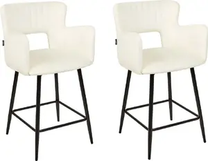 Bar stool set Beliani SANILAC — 2 white velvet bar chairs