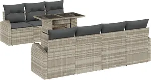 Садовый комплект диванов VidaXL 8 предметов с светло-серыми подушками, полиротанг