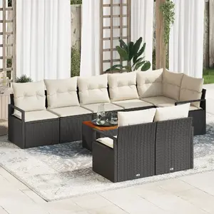 Outdoor sofa set VidaXL 9-piece black poly rattan with cushions, 4-seat garden sofa acacia frame