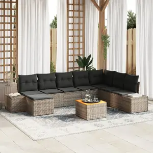 Outdoor sofa set VidaXL 9-piece, grey cushions, poly rattan with acacia frame