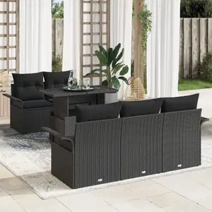 Outdoor Sofa Set VidaXL 6-Piece with Cushions, Black Poly rattan