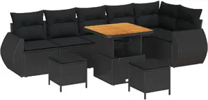 Outdoor sofa set VidaXL 9-piece with cushions black polyrattan acacia; 3-piece outdoor table set with cushions black polyrattan acacia
