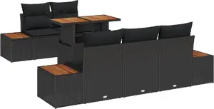 Садовый комплект мебели VidaXL, 6 предметов с подушками, черный полиротанг и акация