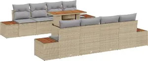 Набор садовой мебели VidaXL 3358789, 9 предметов, бежевые подушки, полиротанг