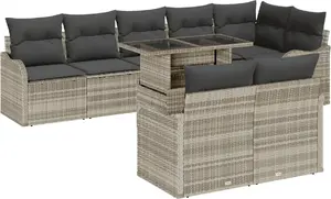 Outdoor sofa set VidaXL 9-piece light gray polyrattan with cushions