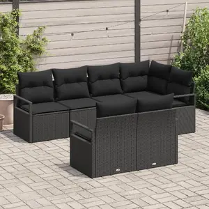 Набор уличной мебели VidaXL 7 предметов с подушками, черный ротанг