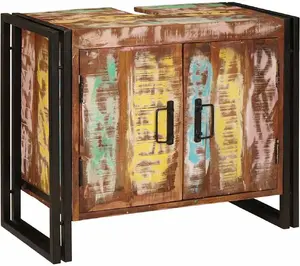 Bathroom vanity cabinet VidaXL 4102768 with door, recycled solid wood and steel