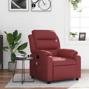 Раскладное массажное кресло VidaXL 373497 винно-красное, обивка из искусственной кожи