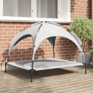 Raised dog bed with removable roof VidaXL XL gray silver steel
