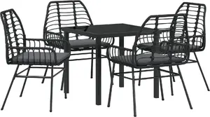 VidaXL 5-piece outdoor dining set with cushions black poly rattan