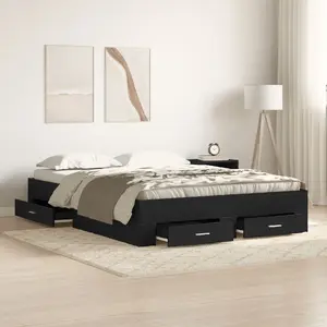 Каркас кровати с ящиками VidaXL 140 x 190 см, инженерная древесина, Черный дуб