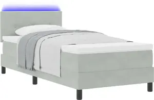 Кровать Box Spring с матрасом и LED, VidaXL, 90x190 см, светло-серый бархат