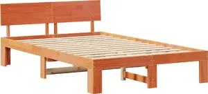 Каркас кровати с изголовьем VidaXL 120x190 см массив сосны восково-коричневый