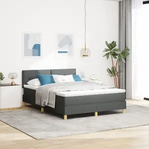 Gulta ar atsperu matraci VidaXL 160x200 cm Tumši pelēks audums