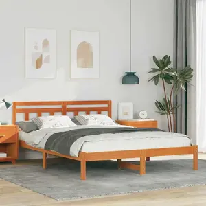 Каркас кровати с изголовьем VidaXL 150 x 200 см Сосновое дерево Коричневый