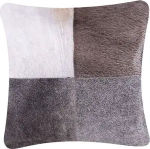 Decorative cushion Beliani NELLAD 45 x 45 cm, grey bovine leather patchwork