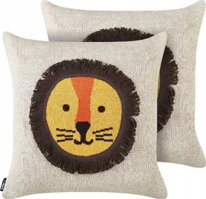 Cushion pair Beliani children's cotton cushions 45 x 45 cm with lion motif beige