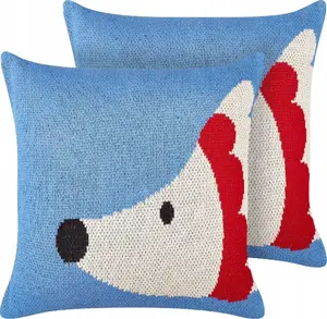 Children's cotton pillows Beliani PASHOT with hedgehog motif 45 x 45 cm blue, set of 2