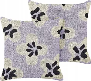 Decorative cotton throw pillows for children Beliani 45 x 45 cm, floral pattern, purple