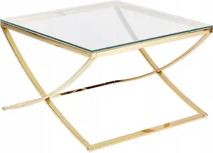 Glass coffee table Beliani RINGGOLD — gold frame, round top