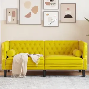 Диван VidaXL Chesterfield с валиками, двухместный, желтый бархат