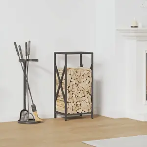 Firewood rack VidaXL black 34x25x70 cm, metal wood storage stand