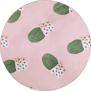 Round rug Beliani ELDIVAN 120 cm pink with cactus pattern