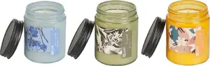 Sojas aromātisko sveču komplekts Beliani FRUITY BLOOM – bergamote, vaniļa, lavanda (3 gab.)