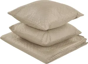 Bedspread set with embossed pattern Beliani SHUSH — 140 x 210 cm, includes matching pillows, gray-beige