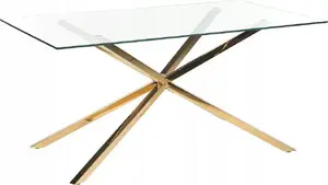 Ēdamistabas galds Beliani CORA stikla virsma 160 x 90 cm zelta rāmis