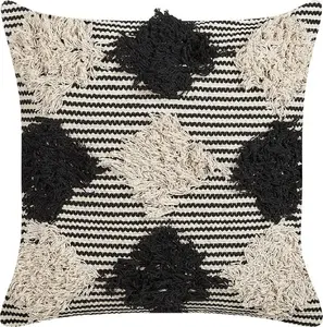 Decorative cotton cushion Beliani BHUSAWAL 50 x 50 cm beige-black geometric pattern