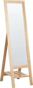 Standing Mirror Beliani Luisant with Shelf, Light Wood finish