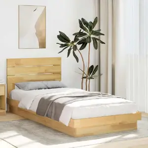 Кровать с изголовьем VidaXL модель 3315747, массив дуба, 75x190 см, без матраса