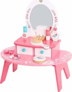 Wooden Pink Vanity Makeup Table with Mirror, Tooky Toy
