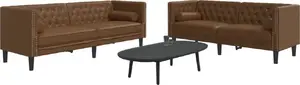 VidaXL Chesterfield 2‑daļu atpūtas komplekts ar rullīšiem, brūns zamša