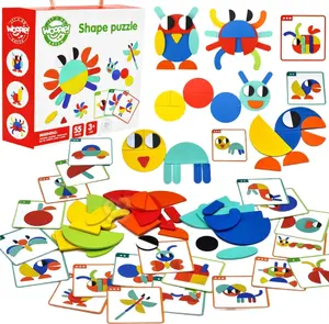 Деревянная развивающая мозайка Woopie Montessori 55 деталей с 40 карточками, сертификат FSC
