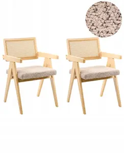 Dining chair set Beliani AVA, 2 chairs, light brown wood frame, beige-grey upholstery