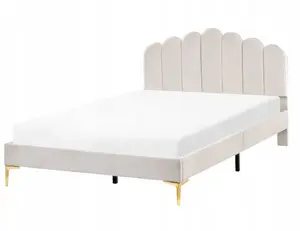 Кровать Beliani SAUVIAN 140 x 200 см велюровая обивка сломанный белый