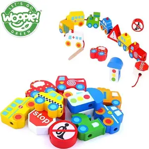 Koka krelles/nanāšanas kociņi Woopie WOOPIE GREEN — Transportlīdzekļi/Automašīnas, 13 daļas
